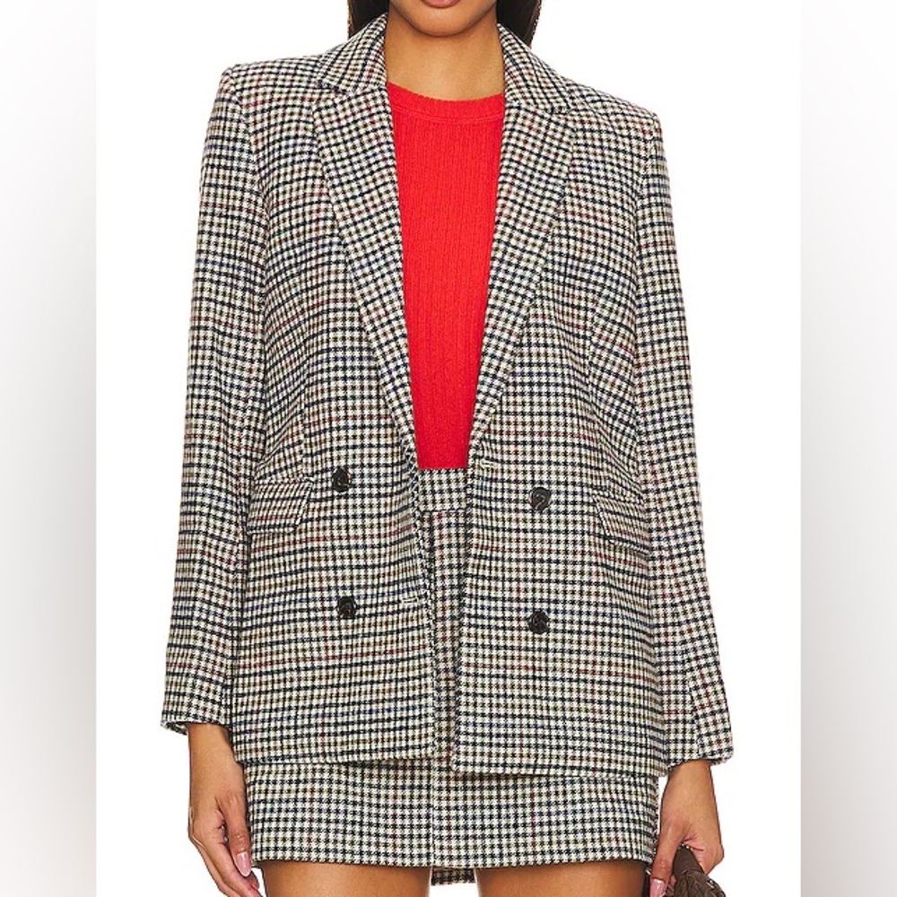 Rails Herringbone Plaid Double Breasted Relaxed Fit Tan Black Blazer Jacket S